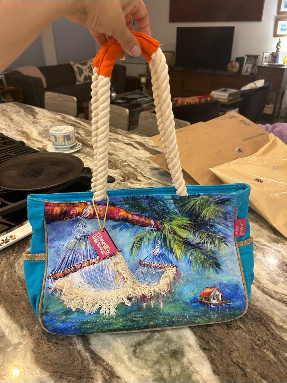 Leoma Lovegrove Tote with Tropical textured Hammock Print